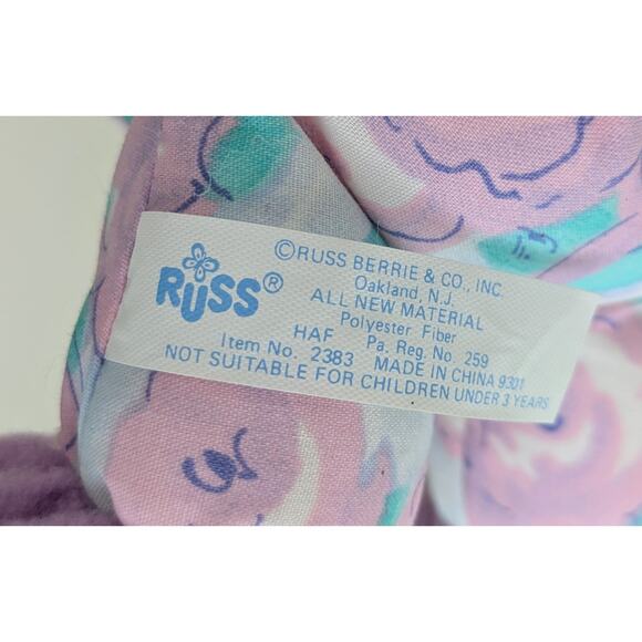 VTG Russ Luv Pet Easter Bunny Troll Doll w/ Tags 5" Girl Purple Hair Floral PJs - Picture 7 of 7